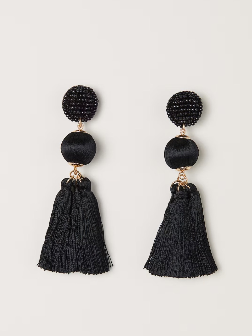 Black and Gold Three-Tiered Statement Earrings